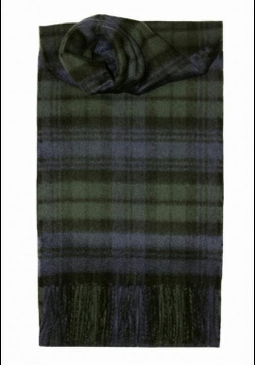 Image 1 of Black Watch Modern Tartan Cashmere Fringed Scarf