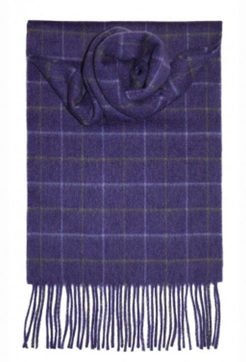 Image 1 of Dark Purple Windowpane Luxury Tartan Cashmere Fringed Scarf