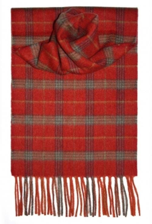 Image 1 of Red Check Luxury Tartan Cashmere Fringed Scarf
