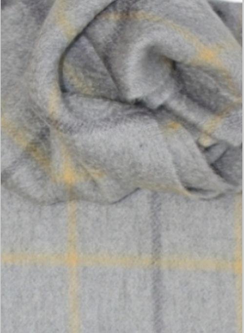 Image 3 of Grey Windowpane Luxury Tartan Cashmere Fringed Scarf