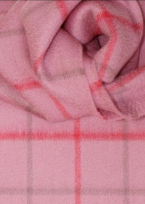 Image 3 of Pale Pink Windowpane Luxury Tartan Cashmere Fringed Scarf