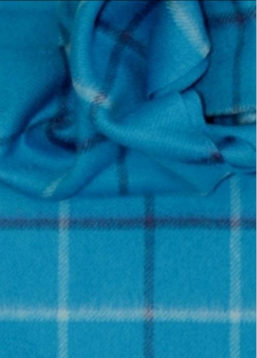 Image 3 of Turquoise Windowpane Luxury Tartan Cashmere Fringed Scarf