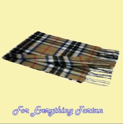 Image 4 of Thomson Camel Clan Tartan Lambswool Fringed Scarf
