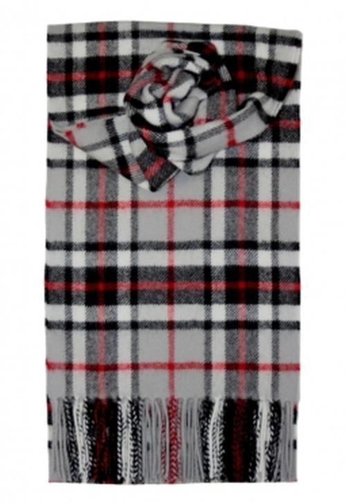 Image 1 of Thomson Grey Clan Tartan Lambswool Fringed Scarf