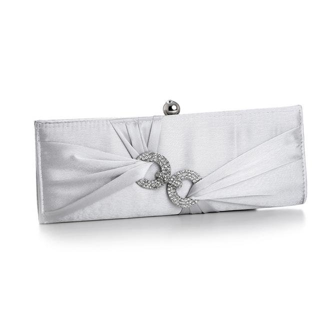 Image 1 of Silver Pleated Satin Rhinestone Circle Accents Evening Bag Bridal Purse