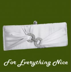 Silver Pleated Satin Rhinestone Circle Accents Evening Bag Bridal Purse