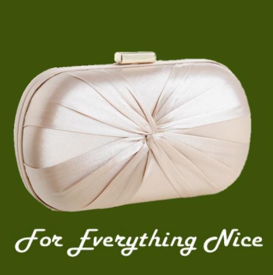 Image 0 of Champagne Pleated Satin Oval Couture Minaudiere Evening Bag Bridal Purse