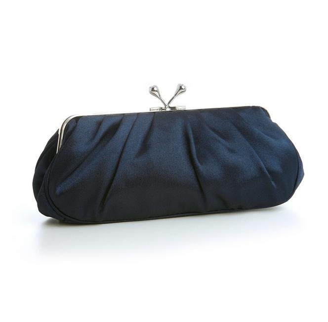 Image 1 of Midnight Navy Pleated Satin Crystal Accents Evening Bag Bridal Purse
