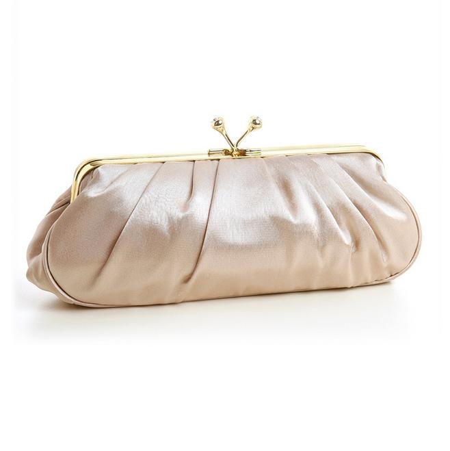 Image 1 of Champagne Pleated Satin Crystal Accents Evening Bag Bridal Purse