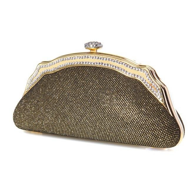 Image 1 of Antique Gold Crystal Bejeweled Minaudiere Evening Bag Bridal Purse