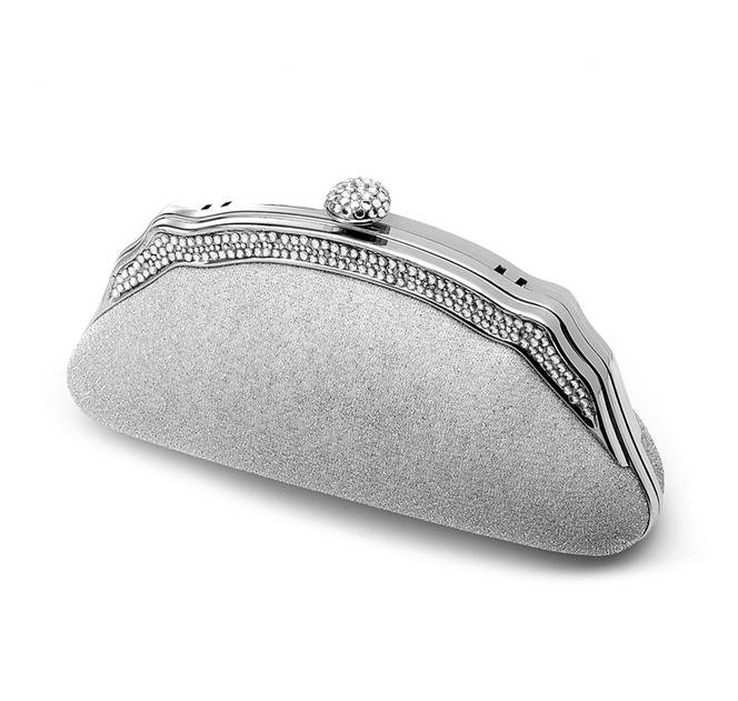 Image 1 of Silver Crystal Bejeweled Minaudiere Evening Bag Bridal Purse