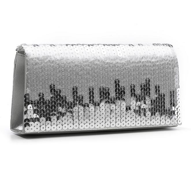 Image 1 of Shimmering Silver Metallic Sequined Evening Bag Bridal Purse