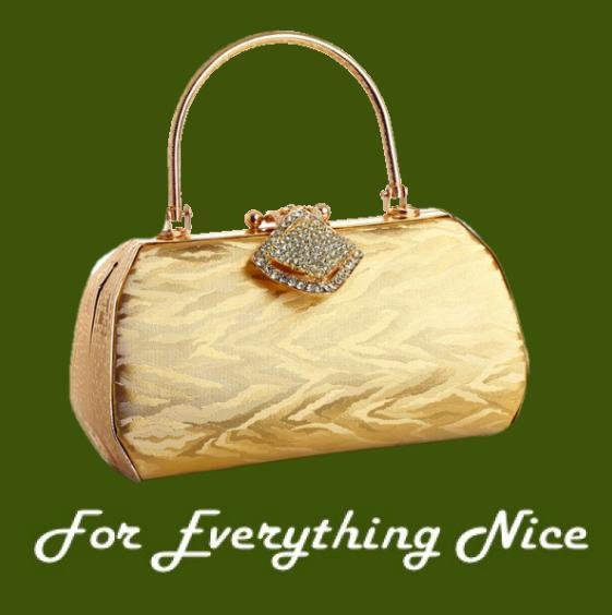 Image 0 of Gold Textured Satin Crystal Bejeweled Minaudiere Evening Bag Bridal Purse