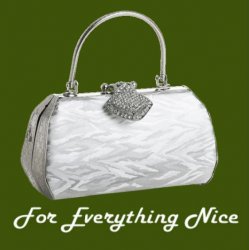 Silver Textured Satin Crystal Bejeweled Minaudiere Evening Bag Bridal Purse