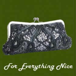 Pewter Satin Beaded Bejeweled Sequined Evening Bag Bridal Purse