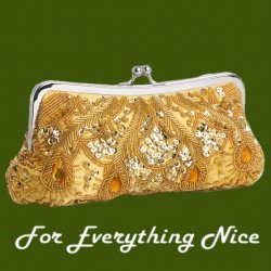 Gold Satin Beaded Bejeweled Sequined Evening Bag Bridal Purse