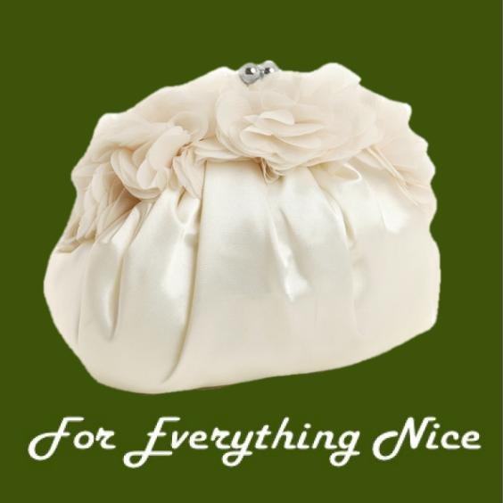 Image 0 of Ivory Satin Puff Chiffon Ruffles Evening Bag Bridal Purse