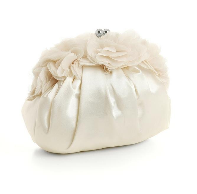 Image 1 of Ivory Satin Puff Chiffon Ruffles Evening Bag Bridal Purse