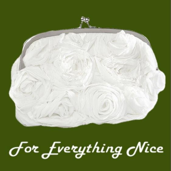 Image 0 of Ivory Creme Ruffle Roses Crystal Accents Evening Bag Bridal Purse