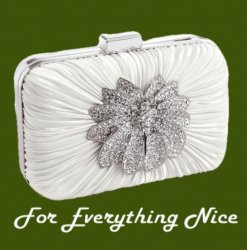 Ivory Pleated Satin Crystal Bejeweled Flower Minaudiere Evening Bag Bridal Purse