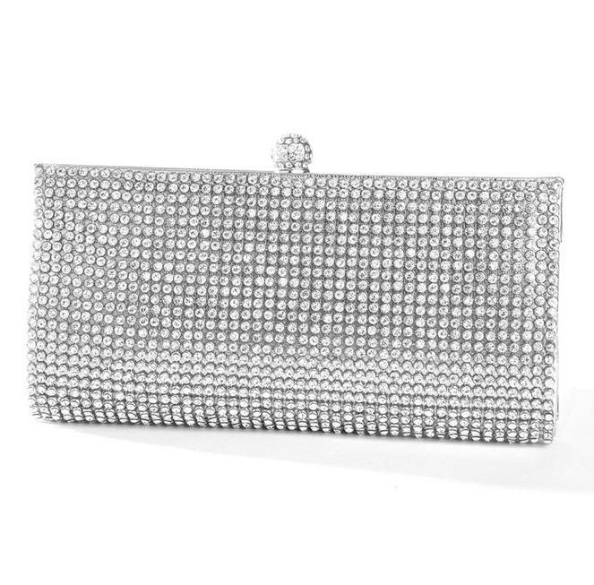 Image 1 of Shimmering Silver Bezel Crystal Bejeweled Evening Bag Bridal Purse