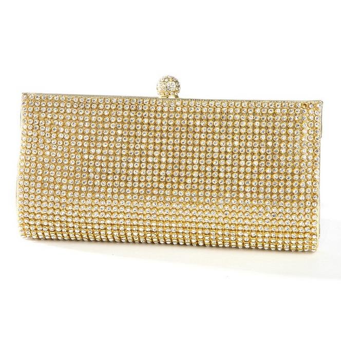 Image 1 of Shimmering Gold Bezel Crystal Bejeweled Evening Bag Bridal Purse