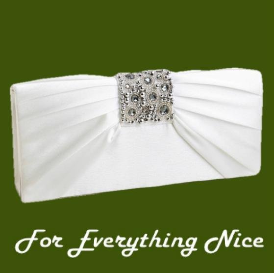 Image 0 of Ivory Gathered Pleats Satin Bejeweled Accents Evening Bag Bridal Purse