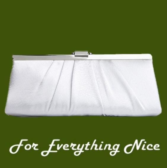Image 0 of White Sleek Gathered Pleats Satin Evening Bag Bridal Purse