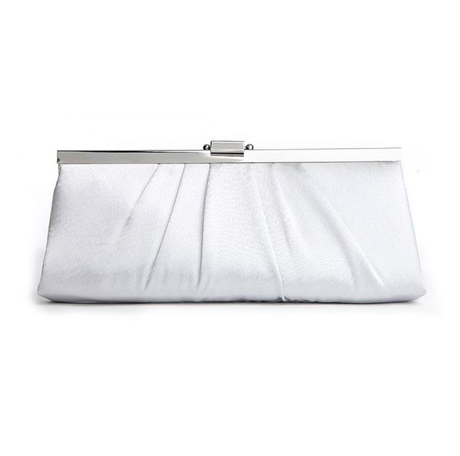 White Sleek Gathered Pleats Satin Evening Bag Bridal Purse
