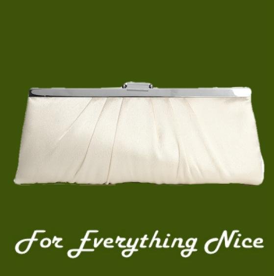 Image 0 of Ivory Sleek Gathered Pleats Satin Evening Bag Bridal Purse