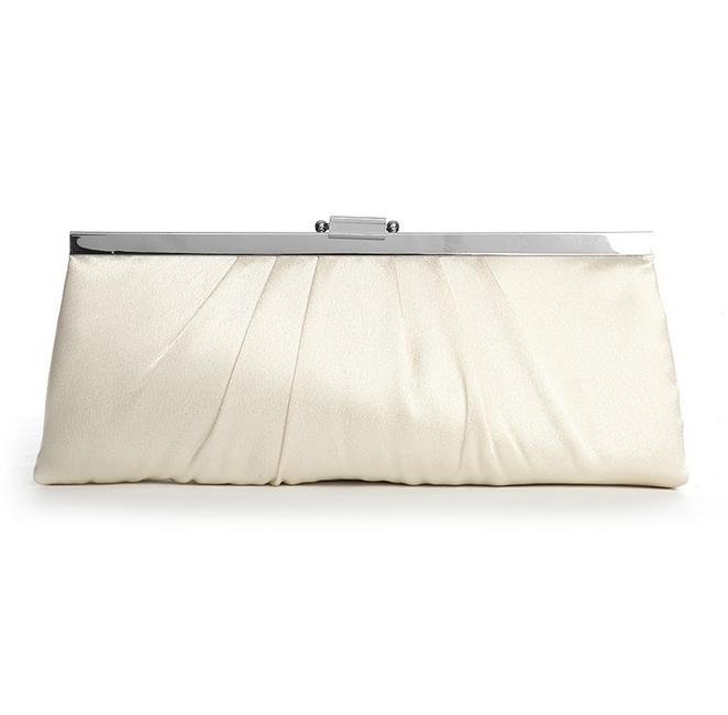 Image 1 of Ivory Sleek Gathered Pleats Satin Evening Bag Bridal Purse