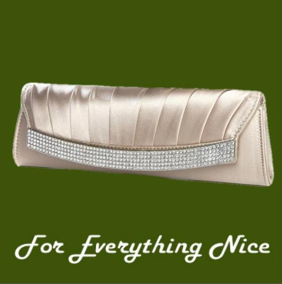 Image 0 of Taupe Satin Pleated Inlaid Crystal Trim Evening Bag Bridal Purse