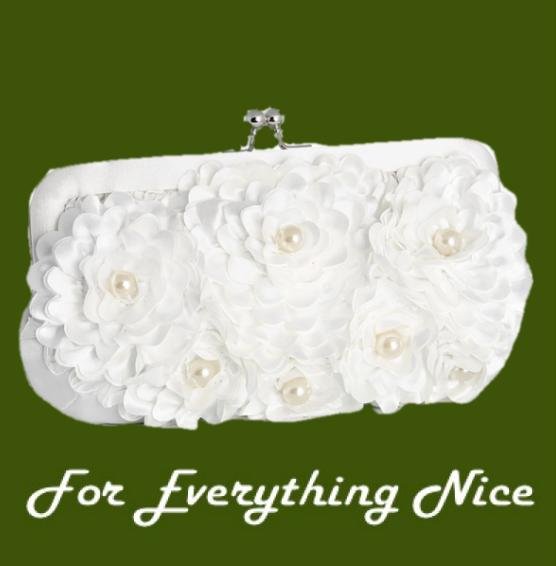 Image 0 of White Silk Floral Cream Pearl Accents Evening Bag Bridal Purse