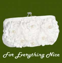 White Silk Floral Cream Pearl Accents Evening Bag Bridal Purse