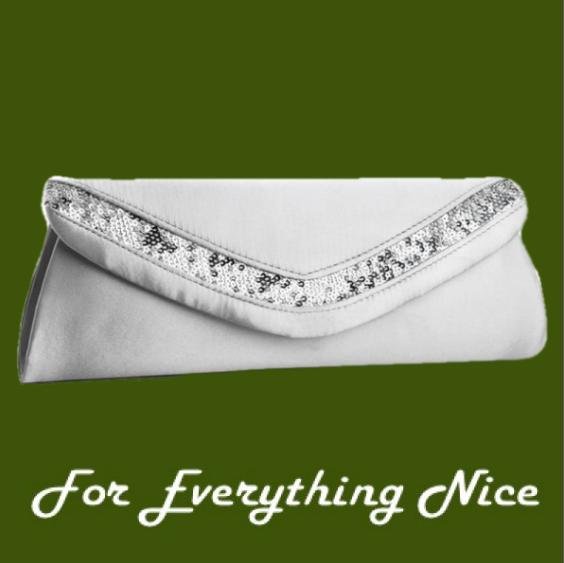 Image 0 of Silver Satin Sequined Envelope Evening Bag Bridal Purse