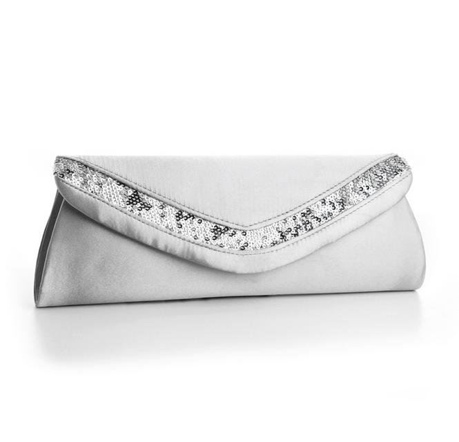 Image 1 of Silver Satin Sequined Envelope Evening Bag Bridal Purse