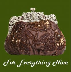 Copper Antique Frame Beaded Bejeweled Sequined Evening Bag Bridal Purse