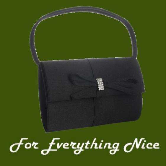 Image 0 of Black Satin Bow Detail Rhinestone Accents Evening Bag Bridal Purse