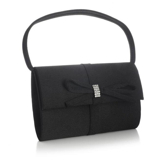 Image 1 of Black Satin Bow Detail Rhinestone Accents Evening Bag Bridal Purse