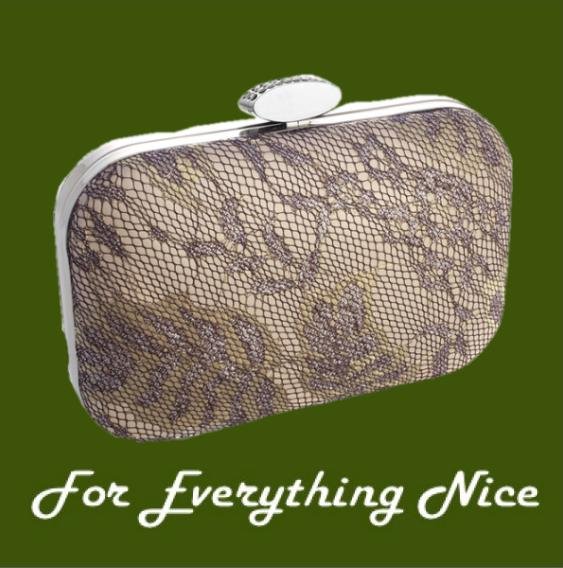 Image 0 of Champagne Satin Shimmer Lace Overlay Minaudiere Evening Bag Bridal Purse