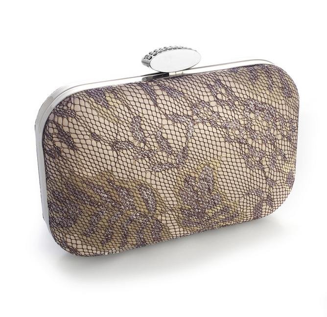 Image 1 of Champagne Satin Shimmer Lace Overlay Minaudiere Evening Bag Bridal Purse