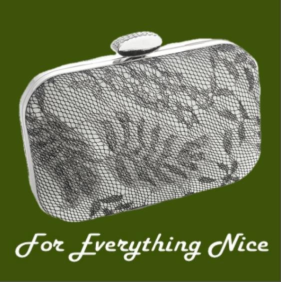 Image 0 of Silver Satin Shimmer Lace Overlay Minaudiere Evening Bag Bridal Purse