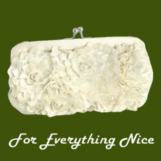 Image 0 of Ivory Silk Floral Cream Pearl Accents Evening Bag Bridal Purse