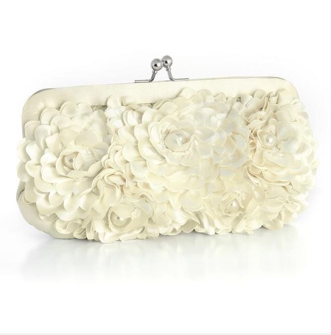 Image 1 of Ivory Silk Floral Cream Pearl Accents Evening Bag Bridal Purse