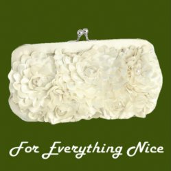 Ivory Silk Floral Cream Pearl Accents Evening Bag Bridal Purse