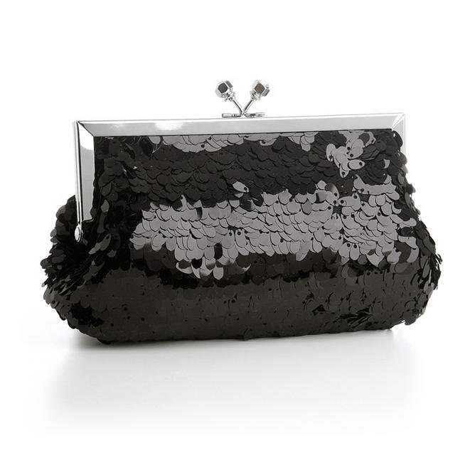 Image 1 of Ebony Black Oval Paillete Sequins Evening Bag Bridal Purse