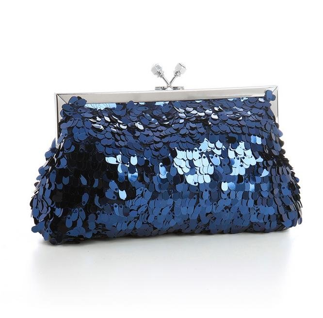 Image 1 of Royal Blue Oval Paillete Sequins Evening Bag Bridal Purse