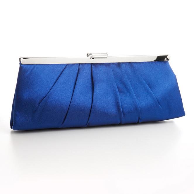 Royal Blue Sleek Gathered Pleats Satin Evening Bag Bridal Purse