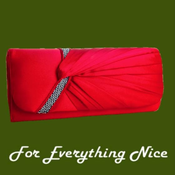 Image 0 of Scarlet Red Gathered Pleats Satin Sequin Accents Evening Bag Bridal Purse