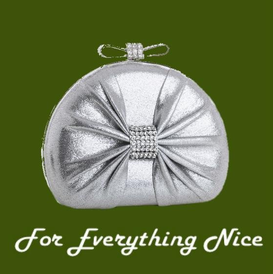 Image 0 of Silver Sparkle Bejeweled Bow Clasp Minaudiere Evening Bag Bridal Purse